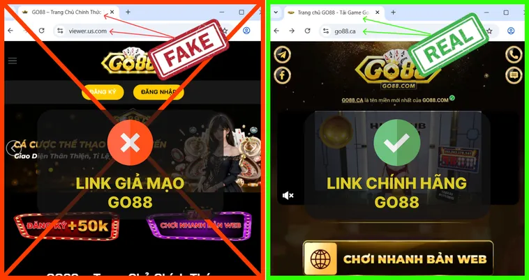 Cách Nhận Biết Nhà Cái Go88 Chính Thức Tránh Bẫy Lừa Đảo 3 Khi so sánh trực tiếp, logo Go88.com thật tạo cảm giác chuyên nghiệp và tin cậy, còn logo giả Go88.com trông tạm bợ và thiếu thẩm mỹ.